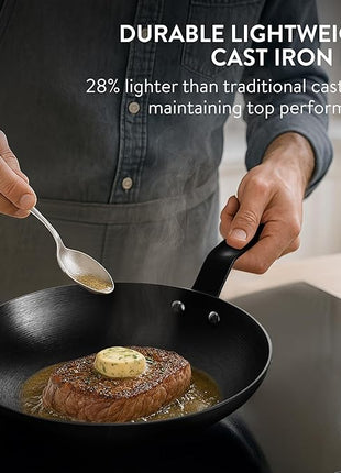 Navaris Nitrided Cast Iron Skillet Pan - Pre-Seasoned Lightweight Non Toxic Frying Pans - Dishwasher Safe Ovenproof No Re-Season Cast Iron Skillets - Dishwasher Safe - 9.8"(25cm)