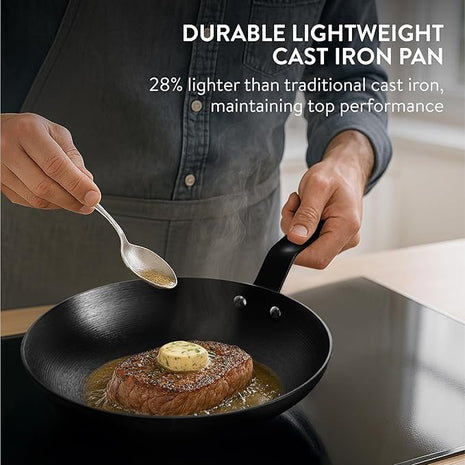 Navaris Nitrided Cast Iron Skillet Pan - Pre-Seasoned Lightweight Non Toxic Frying Pans - Dishwasher Safe Ovenproof No Re-Season Cast Iron Skillets - Dishwasher Safe - 9.8"(25cm)
