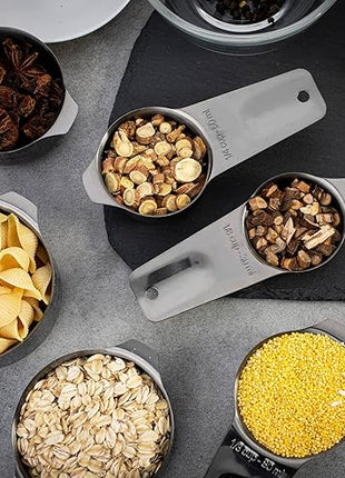 Set of 7 Heavy Duty Measuring Cups, 18/8 Stainless Steel with Ring Connector, Dark Grey