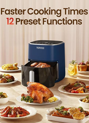 TOPZEE Air Fryer 12-in-1, Compact & Large 5.5-Qt Airfryer, 100-400℉ Precise Heat, 360°Hot Air Circulation, 95% Less Oil, Quick Easy Meals, Bake, Dry, Reheat, Frozen, Broil, Proof