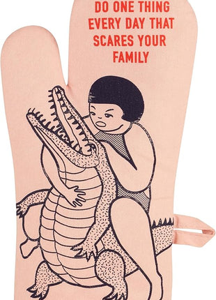 Blue Q Do One Thing Every Day That Scares Your Family Funny Oven Mitts - Cute Oven Mitts, Home Kitchen Gifts, Cooking Accessories, Super-Insulated Quilting, 100% Cotton, Size 12.5" L x 7.5" W