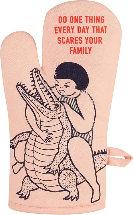 Blue Q Do One Thing Every Day That Scares Your Family Funny Oven Mitts - Cute Oven Mitts, Home Kitchen Gifts, Cooking Accessories, Super-Insulated Quilting, 100% Cotton, Size 12.5" L x 7.5" W