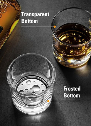 Creative Moonbottom Whiskey Glasses Set of 4, Old Fashioned and Cocktail Glasses (Transparent bottom), gift for amateur astronomer