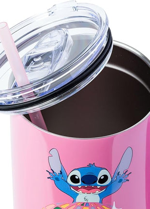 Silver Buffalo Disney Lilo and Stitch Life is a Party Disco Ball Stainless Steel Tumbler with Handle and Straw, Fits in Standard Cup Holder, 40 Ounces