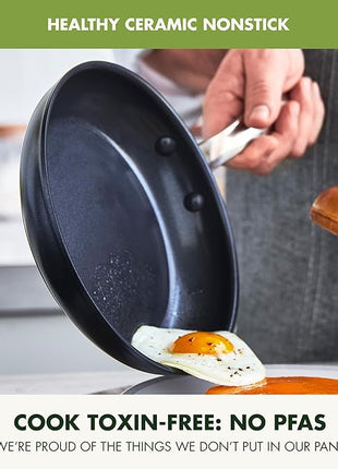 GreenPan Chatham Prime Midnight 8" and 10" Frying Pan Set, Hard Anodized Ceramic Nonstick, PFAS-Free, Dishwasher Safe, Oven Safe, Healthy Cooking Skillet for Eggs and Omelets, Black