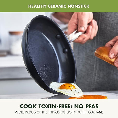 GreenPan Chatham Prime Midnight 8" and 10" Frying Pan Set, Hard Anodized Ceramic Nonstick, PFAS-Free, Dishwasher Safe, Oven Safe, Healthy Cooking Skillet for Eggs and Omelets, Black