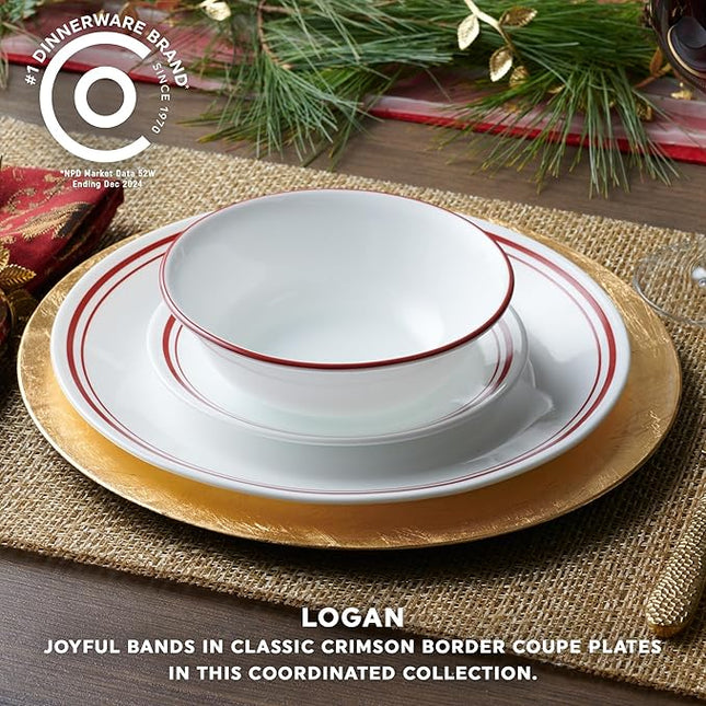 Corelle Vitrelle 18-Piece Service for 6 Dinnerware Set, Triple Layer Glass and Chip Resistant, Lightweight Round Plates and Bowls Set, Logan
