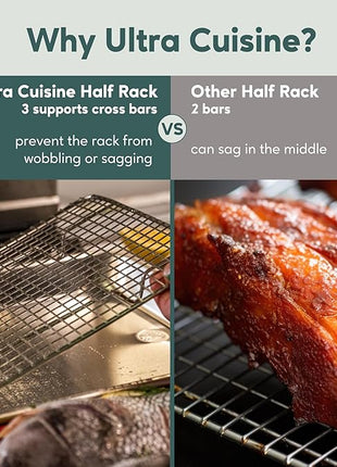 Ultra Cuisine Stainless Steel 8.5 x 12-inch Cooling and Baking Rack - Oven-Safe - Dishwasher-Safe - Heavy Duty - Tight Wire Bake for Oven Cooking - Quarter Sheet Pan - Ideal as Roasting Rack