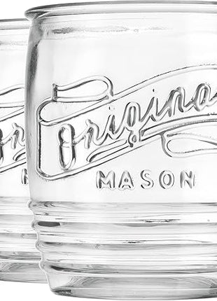 Glaver's Drinking Glasses Set of 4 Original Mason Whiskey 13 Oz Genuine Artisan-Made Vintage Italian Tumbler Glassware Set for Refreshing Drinks, Beverages, Iced Tea
