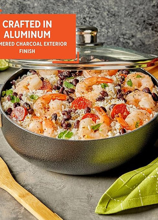 IMUSA 3.2qt Charcoal Aluminum Nonstick Caldero with Glass Lid, Black