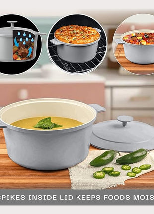 Gotham Steel 5 Qt Dutch Oven Pot with Lid, Nonstick Ceramic 10 in 1 Cooking Pot & Dutch Oven for Bread Baking, Lightweight, Oven & Dishwasher Safe – Gray