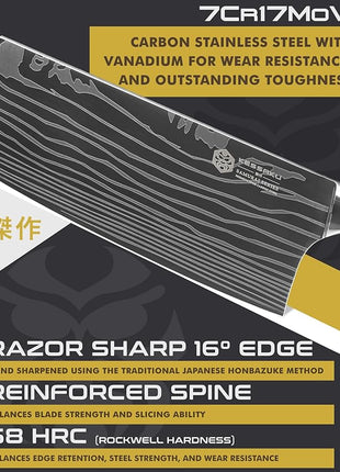 KESSAKU Meat Cleaver Butcher Knife - 7 inch - Samurai Series - Heavy Duty - Razor Sharp - Forged 7Cr17MoV High Carbon Stainless Steel - Wood Handle with Blade Guard