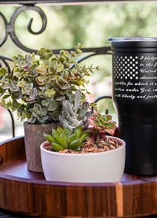 Military Gift Shop Pledge of Allegiance 30 oz Coffee Travel Mug | Double Wall Vacuum Insulated American Flag Coffee Tumbler | Stainless Steel - Pledge 30oz Tumbler
