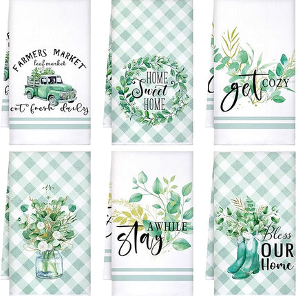Set of 6 Eucalyptus Kitchen Towels Green Leaves Dishtowels Absorbent Spring Summer Hand Tea Towels 24 x 16 Inch Eucalyptus Lover Gifts Holiday Wedding Gifts for Farmhouse Kitchen Bathroom Decor