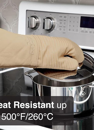 All-Clad Silicone Oven Mitts: Heat Resistant up to 500 Degrees - 100% Cotton & Silicone, 14"x7" Oven Mitt for Kitchen and Barbeque, 2-Pack, Cappuccino