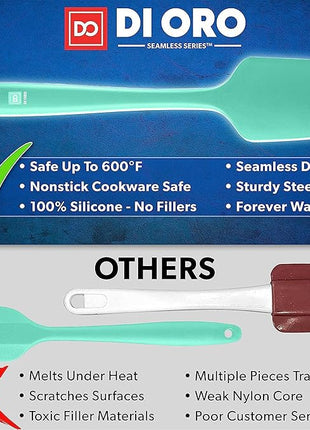 DI ORO Silicone Spatula Set - Rubber Kitchen Spatulas for Baking, Cooking, & Mixing - 600°F Heat-Resistant & BPA Free Silicone Scraper Spatulas for Nonstick Cookware - Dishwasher Safe (5pc, Mint)