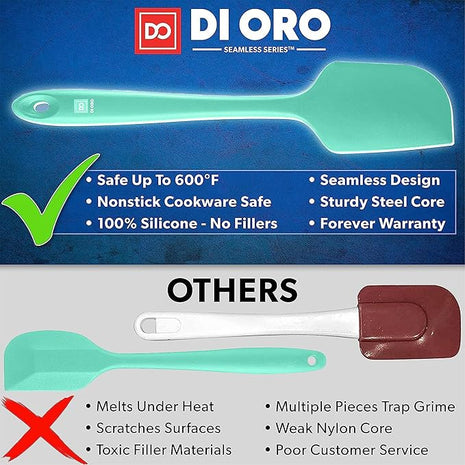 DI ORO Silicone Spatula Set - Rubber Kitchen Spatulas for Baking, Cooking, & Mixing - 600°F Heat-Resistant & BPA Free Silicone Scraper Spatulas for Nonstick Cookware - Dishwasher Safe (5pc, Mint)