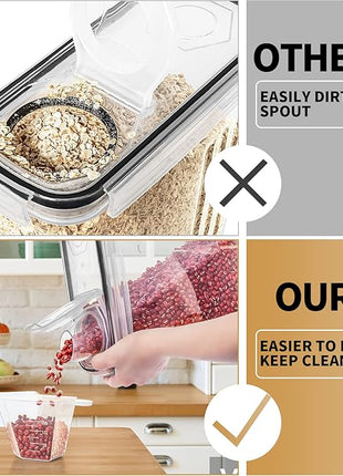 PRAKI Cereal Containers Storage Set (4L,135.2 Oz), 4PCS Airtight Food Storage Containers with Pour Spout for Kitchen & Pantry Organization Cereal Dispensers with 20 labels, Measuring Cup & Marker