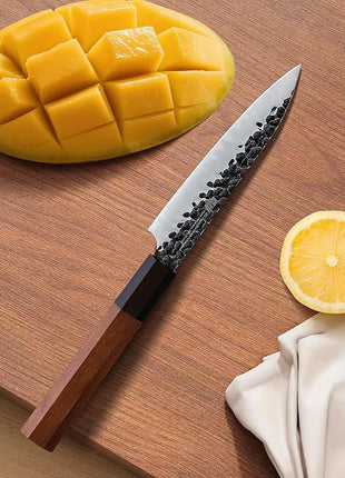 FINDKING Dynasty Series Kitchen Utility Knife, Multi-Purpose Japanese Paring Knife, 9Cr18MoV High Carbon Steel Blade, African Rosewood Octagonal Handle, Small, for Fruits Vegetables, 5 Inches