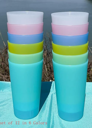 Unbreakable Plastic Cups Reusable - 28 oz Plastic Tumblers set of 12, BPA-Free Dishwasher Safe & Lightweight Reusable Cups for Kitchen, Home, Office, Outdoor