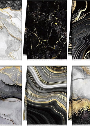 Boyiee Set of 6 Marble Kitchen Towels Gold Black Marble Tea Dish Towels 24 x 16 Inches Modern Absorbent Hand Washcloths Housewarming Gifts for Farmhouse Kitchen Bathroom Decorations