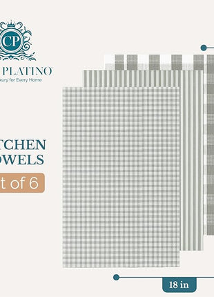 Casa Platino Hand Towels for Kitchen Set of 6 – 100% Cotton 18"x28" Kitchen Towels, Super Absorbent – Crafted for Farmhouse Charm, Drying Dishes, Or Entertaining Guests – Slate Grey