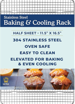 Ultra Cuisine Heavy Duty Cooling Rack for Cooking and Baking - Professional Grade Premium100% Stainless Steel Baking Rack & Wire Cooling Mesh for Roasting & Grilling - Dishwasher Safe - 11.5" x 16.5"