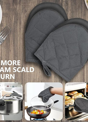 1 Pair Short Oven Mitts - Silicone Kitchen Oven Gloves High Heat Resistant 500℉, Mini Oven Mits with Non-Slip Grip Surfaces and Hanging Loop for BBQ, Baking, Cooking and Grilling (Solid Gray)