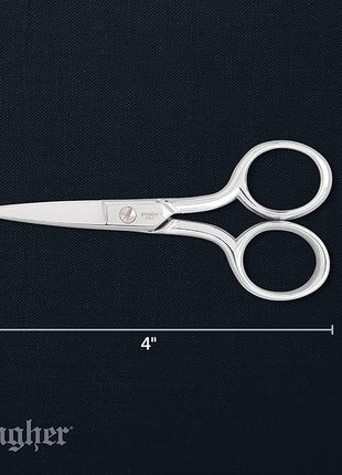Gingher Embroidery Scissors, Precision Craft Scissors, Hand-Tuned Blades & Double Loop Handle, 4”, Silver/Nickel