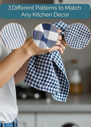 Casa Platino 6PC Kitchen Towels for Washing Dishes, 100% Cotton 18"x28" Kitchen Towels, Super Absorbent, Designed for Rustic Kitchens, Guest Cooking, or Tea-Time Setups – Blue