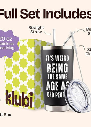 Its Weird Being the Same Age as Old People Tumbler 20oz - Funny 60 Year Old Birthday Gifts for Men - Unique Black Stainless Steel Mug for Dad Grandpa Friend - Cool Gag Gift Idea