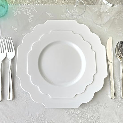 " OCCASIONS " 80 Plates Pack,(40 Guests) Heavyweight Wedding Party Disposable Plastic Plates Set -40 x 10.5'' Dinner + 40 x 8'' Salad/Dessert Plate (Imperial White)