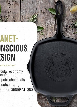 Victoria Cast Iron Grill Pan, Square Grill Pan, Cast Iron Griddle Pan, Seasoned with 100% Kosher-Certified, Non-GMO Flaxseed Oil, Black, 10 Inches
