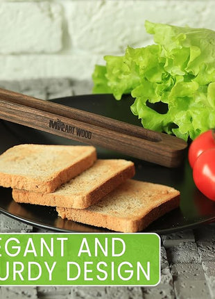 Magnetic Walnut Wooden Toaster Tongs | 8.7-Inch Kitchen Tongs for Cooking, Bread, Bacon, Bagels, and Muffins | Non-Toxic Design, A Durable Alternative to Bamboo, Perfect for Toaster, BBQ, and Grilling