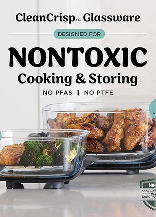 Ninja Crispi 4-in-1 Portable Glass Air Fryer Cooking System, 1500W, 4QT & 6-Cup TempWare Glass Containers with Storage Lids, Microwave, Freezer & Dishwasher Safe, Cyberspace Gray, FN101GY