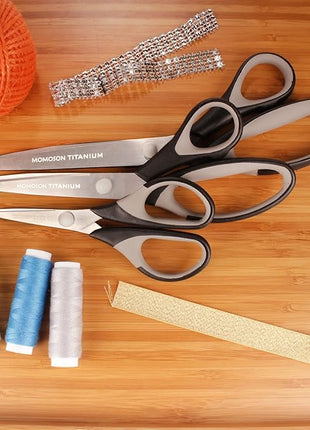 BambooMN Titanium Softgrip Scissors Set for Sewing, Arts, Crafts, Office - 3 Sets of 3 - Black w/Grey Inlays