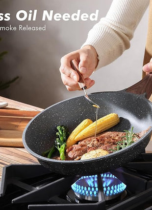 SENSARTE Nonstick Frying Pan Skillets, Swiss Granite Coating Omelette Pans, Healthy Cookware Chef's Pan, Free of Intentionally Added PFOA (8+9.5+11 Inch)