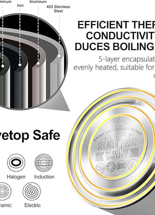 SUSTEAS Tea Kettle - 3.17QT Whistling Kettle with Ergonomic Handle - Premium Stainless Steel Tea Pots for Stove Top, Chic Vintage Teapot with Composite Base, Work for All Stovetops (Silver)