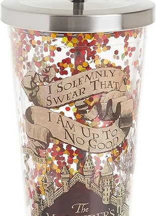 Spoontiques - Harry Potter Tumbler - Solemnly Swear Glitter Cup with Straw - 20 oz - Acrylic - Multicolored