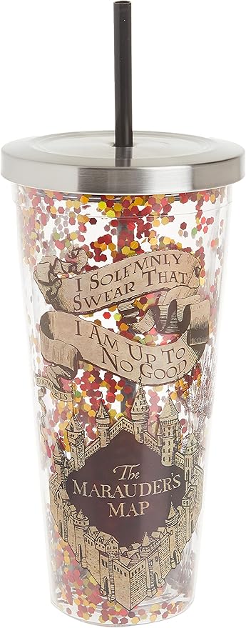 Spoontiques - Harry Potter Tumbler - Solemnly Swear Glitter Cup with Straw - 20 oz - Acrylic - Multicolored