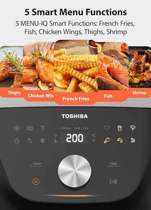 Toshiba 7.7QT Air Fryer, Family-Size for Quick and Easy Meals, 12 Preset Menus and Menu-IQ Function, 1°F Precision, 90% less fat, Double-sided Handles Easy Carrying