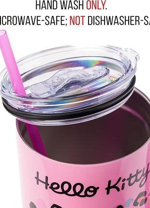 Silver Buffalo Sanrio Hello Kitty Leopard Jungle Cat Print and Bows Heart Stainless Steel Tumbler with Handle and Straw, Fits in Standard Cup Holder, 40 Ounces