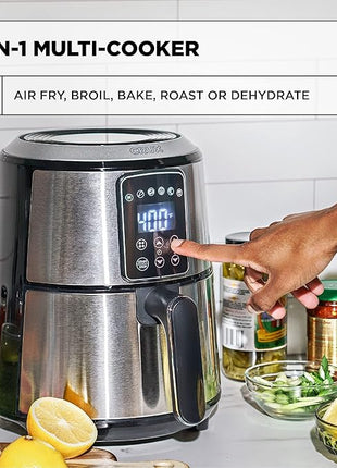 Crux 3QT Digital Air Fryer, Faster Pre-Heat, No-Oil Frying, Fast Healthy Evenly Cooked Meal Every Time, Dishwasher Safe Non Stick Pan and Crisping Tray for Easy Clean Up, Stainless Steel