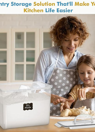Shazo 2 PC (11L | 372 oz) Flour Sugar Storage Containers with Easy Carry Handle - Plastic Extra Large Food Storage Containers with Lids for Rice Cereal, BPA Free & Airtight Kitchen Pantry Organization