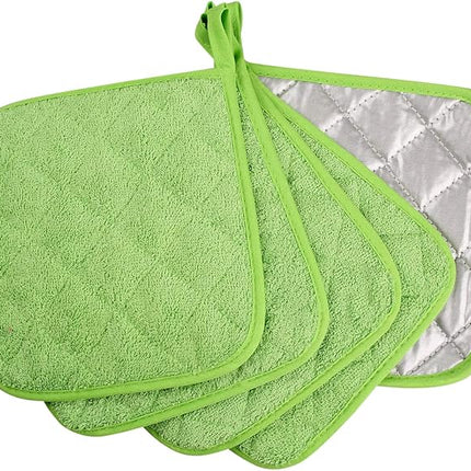 100% Cotton Kitchen Everyday Basic Terry Pot Holder Heat Resistant Coaster Potholder for Cooking and Baking Set of 5 Apple Green