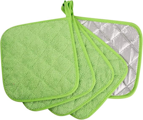 100% Cotton Kitchen Everyday Basic Terry Pot Holder Heat Resistant Coaster Potholder for Cooking and Baking Set of 5 Apple Green