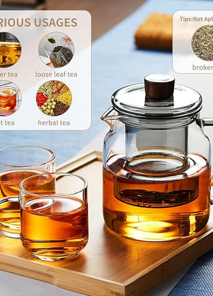 34OZ Glass Teapot with Infuser 1000ML, Borosilicate Glass Tea Pot with Detachable Glass Tea Kettle Tea Infuser, Loose Leaf, Blooming Tea