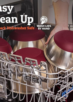 Priority Chef Premium Mixing Bowls With Airtight Lids Set, Thicker Stainless Steel Mixing Bowl Set, Large Prep Metal Bowls with Lids, Nesting Bowls for Kitchen, 1.5/2/3/4/5 Qrt, Red