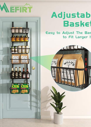 12 Inch Wide Narrow Over The Door Pantry Organizer, Pantry Organization and Storage, Black Metal Hanging Deep Basket Wall Spice Rack Seasoning Shelves, Home & Kitchen Essentials, Apartment