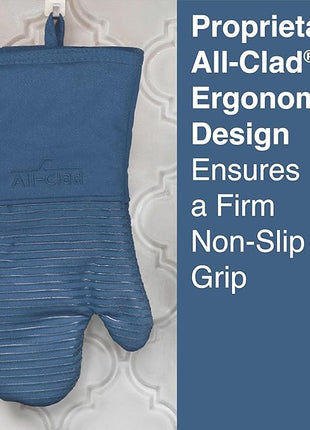 All-Clad Premium Silicone Oven Mitt: Heat Resistant to 500 Degrees - 100% Cotton & Silicone, 14"x7" Pot Holder for Kitchen and Barbeque, (1-Pack), Indigo